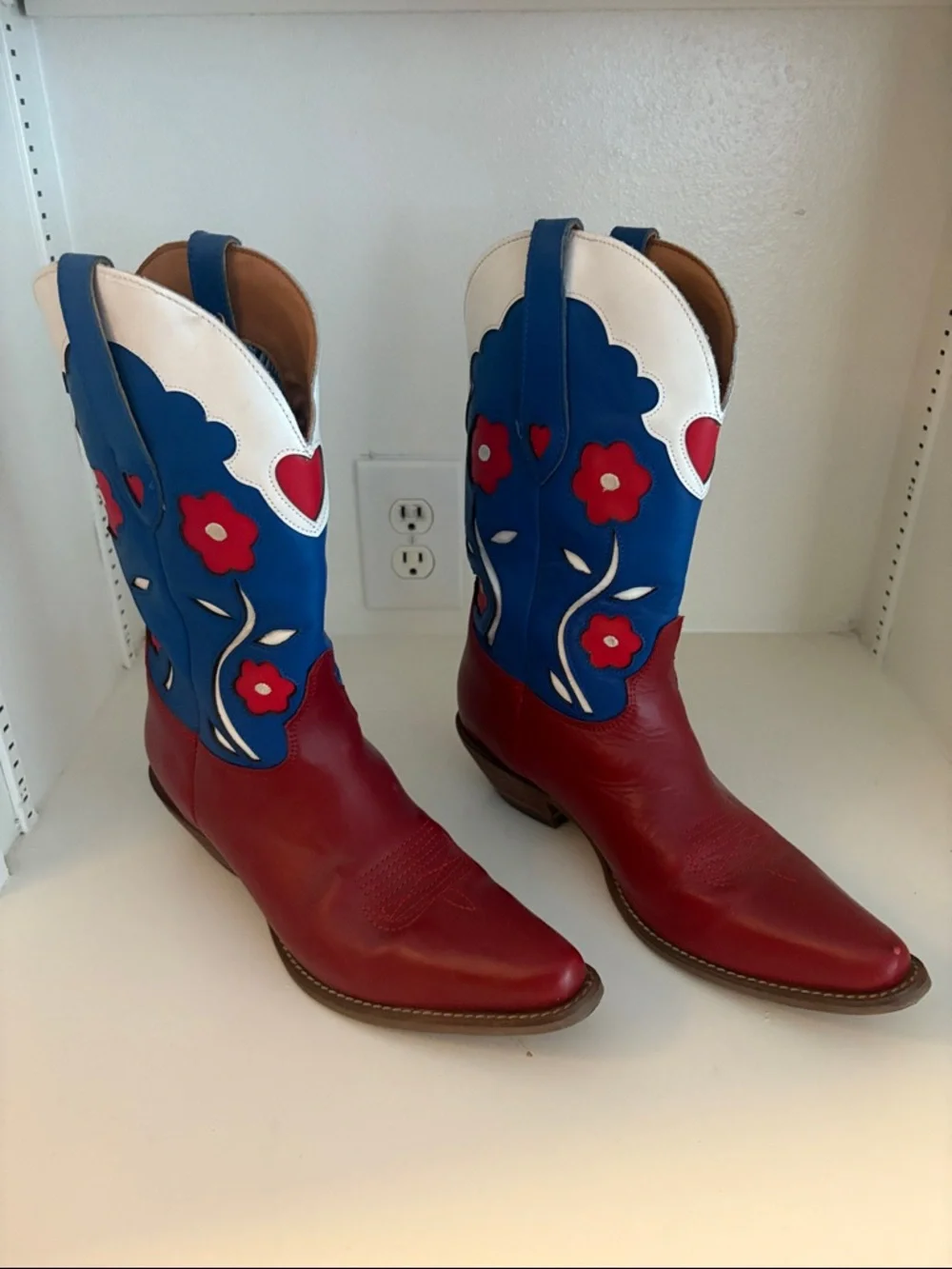 Women's Red, Blue & White Floral Cowboy Boots - Picture 1 of 5